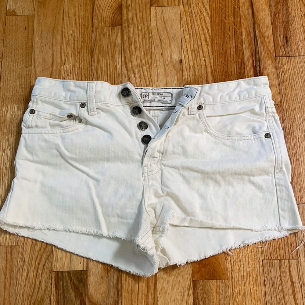 Free People White Distressed Denim Cutoff Shorts